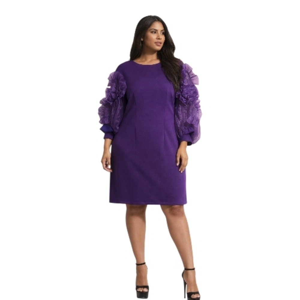 Purple Long Sleeve Puff-Sleeve Dress - Picture 2 of 7